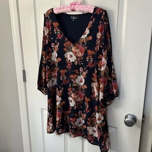 Lulus Navy Blue Floral Print Vneck Dress M